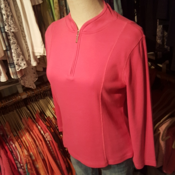 RAFAELLA ♡ NWOT Bright Pink 3/4 Length Front Zip Long Sleeve Athletic Top M - Picture 4 of 12